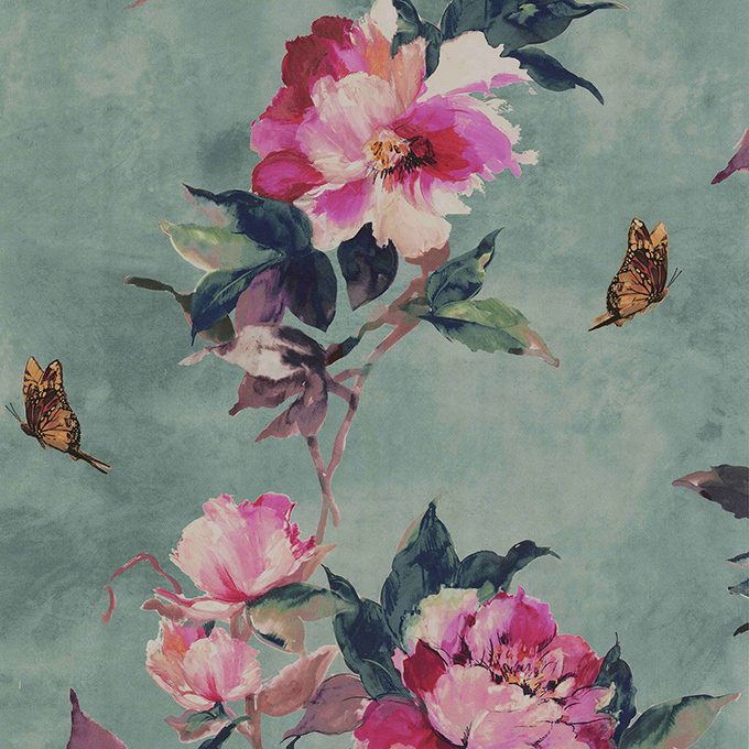  1838 Camellia 1703-108-05 Madama Butterfly Teal -  1