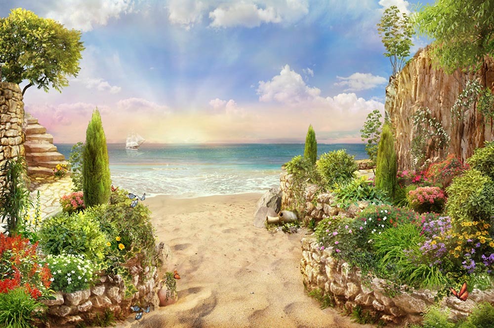 Фотообои южное побережье. Санг ким картины. Фотообои южный берег. Фреска море. Фреска аффреско берег моря.